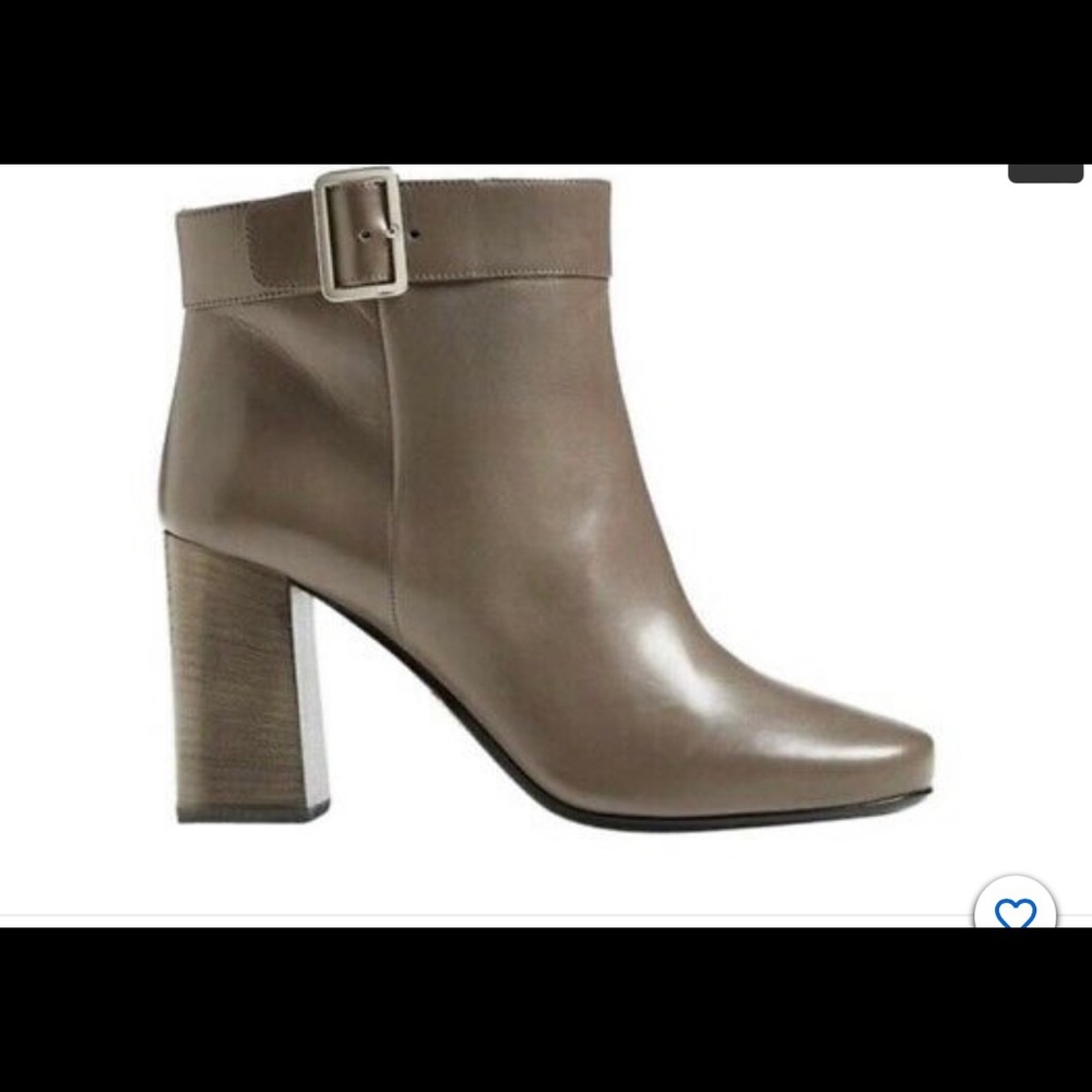 Prada Gray Leather Block-Heeled, Buckled Bootie.  Size 38-1/2